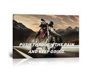 HJL Art Motorcycle Rider Canvas Wall Art, Vintage Motorbike Racing Poster Print on Canvas, Speed Racer Pictures Wall Decor for Living Room Bedroom Office Home Framed Ready to Hang (16''W x 12''H)