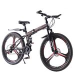 BSTSEL 27.5Inch Adult Folding Mountain Bike,Dual Suspension Mountain Bikes with 27.5 Inches 3-Spoke Wheel, 21 Speed Mens and Womens Foldable Mountain Bicycle (27.5 Inch Black & Red)