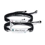 VNOX Heart Magnetic Attraction Charm Couple Bracelets Handmade Braided Rope Wrap Bracelet Inspirational Message Bar Bracelet for Men Women,His Crazy Her Weidro Message Bracelets,Silver Set