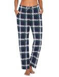 Ekouaer Women Pajama Pants Comfy Pj Bottom with Pockets Stretch Plaid Sleepwear Dary Grey and White Plaid Medium