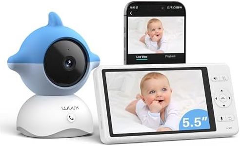 WUUK Video Baby Monitor, 5.5'' Baby Monitor with 360 PTZ Color Display, 135° Wider Viewing Angle, Night Vision, 1000ft Long Range, 2K Baby Camera with App, One-Touch Call, Lullabies (Blue)