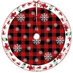 Christmas Tree Skirt Snowflakes Xmas Tree Skirts, Plaid Large Christmas Tree Mat with Snowy Pattern for Merry Christmas Xmas Holiday Party Decorations (B, 36 inch)