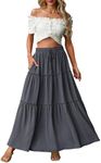 Lepunuo Elastic High Waisted Flowy Maxi Skirts Womens Casual Boho Skirts Trendy Floral Cute Long Skirts with Pockets