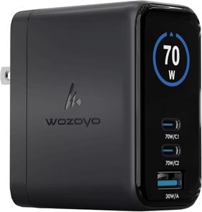 70W Smart LED Wozoyo GaN Charger, 2XType-C & USB-A Superfast 2.0 Charging, Compatible For iPhone 17/16/16 Pro Max/15 Series/iPad Pro, Smartphones, Tablets And More, PD/PPS/QC 3.0,Compact Foldable Plug