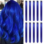 Colored Hair Extensions Clip In for Girls 22 Inch Colorful Straight Hair Extensions for Party Highlights Hair Accessories Hair Pieces for Women（10 PCS Blue）