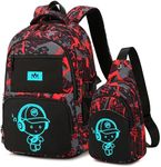 Bluboon Kids Backpack Boys Camo Bookbag Teens Elementary School Bag Daypack Travel Back Pack Middle school (Boy-red doodle 2pcs)