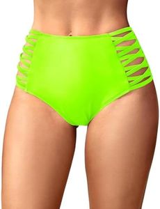 Holipick Women Neon Green High Waisted Bikini Bottoms Tummy Control Swimsuit Bottoms Strappy Swim Bottom S