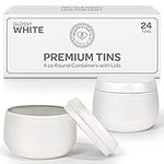 Hearts & Crafts- White Candle Tins 4 Oz with Lids 24 Pack of Bulk Candle Jars for Making Candles, Arts & Crafts, Storage, Gifts, and More Empty Candle Jars with Lids