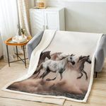Kids Horse Sherpa Blanket Galloping Horses Printed Fleece Throw Blanket 3D Wild Animal Theme Plush Blanket for Sofa Couch Bed Decor Wildlife Warm Fuzzy Blanket King 87"x95"