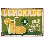 SUPERDANT Lemonade Tin Sign Fresh Organig Metal Tin Signs Vintage Green Iron Signs Wall Art Poster Metal Plaque for Kitchen Bar Restaurant Ice Cream Parlour Summer Decoration