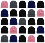 25 Pack Winter Beanie Hats, Unisex Thermal Toboggan Cold Weather Cuffed Caps Bulk Bundle, Assorted Colors #2, One Size