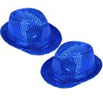 GALPADA 2PCS Disco Hat Sequin Hat Top Hats for Men Jazz Hat Fedora Party Hats, Blue, Medium