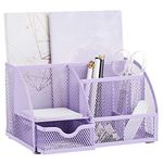 Annova Mesh Desk Organizer Office with 7 Compartments + Drawer/Desk Tidy Candy/Pen Holder/Multifunctional Organizer (light purple)