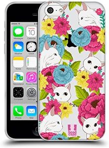 Head Case Designs Cat Floral & Animal Pattern Soft Gel Case and Matching Wallpaper Compatible with Apple iPhone 5c