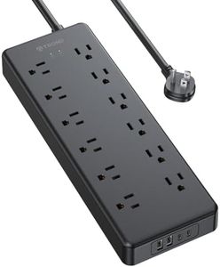 TROND Surge Protector Power Strip, 4000J, 12 Widely Spaced Outlets with 4 USB Ports (2 USB C), 5 FT Flat Plug Extension Cord, 14AWG Heavy Duty, Wall Mount for Home Office Garage