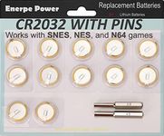 Enerpe CR2032 with Solder Pins 3V Replacement Battery for NES SNES N64 Save Game Cartridge 12-pack