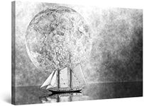 Startonight Canvas Wall Art Decor Black and White Sailing under the Moonlight Print for Bedroom 60 x 90 CM