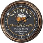 KRAFTYGIFTS Personalised Bar Clock Round Hanging Glass Wall Man Cave Clock Mens Birthday Outdoor Bar Gift KRC50 (Bronze)