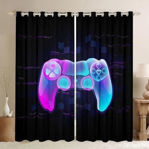 Feelyou Gamer Curtains for Bedroom Living Room Gamepad Window Curtains Kids Son Video Game Window Drapes Chic Purple Blue Modern Game Controller Decor (2 Panels, 38 x 54 Inch)