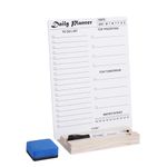 KITOME To Do List Planner, Acrylic Daily Planner Dry Erase Board for Desk (24X18 Cm), Double Sided Daily Planner Organizer with Wooden Base, 1 Marker & Duster.