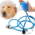 BlingPets Pet Bathing Tool Massager Shower Cleaning Washing Sprayers with Brush| 3 in 1 Multi-Functional Handheld Tool| Adjustable Dogs Shower Sprayer & Scrubber in-One|Shower Bath Tub & Outdoor Garden Hose Compatible| Great for Dog Cat Horse Grooming (Blue)