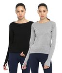 Ap'pulse Women's Long Sleeve Thumbopen Sports Tshirt(Pack of 2)