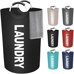 StorageRight 115L Large Laundry Basket, Laundry Hamper, Dirty Clothes Hamper for Laundry, Collapsible, Waterproof Laundry Baskets with Foam Protected Aluminum Handles for Laundry, Dorm, Family (Black)