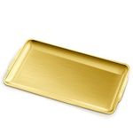 Stainless Steel Serving Tray, 15.7 x 9.4In Rectangle Gold Serving Platter with Handle, Decorative Coffee Table Plate, Ottoman Dish for Party Eating Kitchen Food Dessert BBQ (Gold)