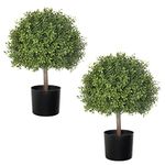 LUWENER 2pcs 24.5inch Artificial Topiary Ball Plants,Faux Boxwood Ball in Pot，Fake Outdoor Plant for The Front Door,Home Decor,Garden,Wedding Decor