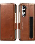 SHIELDON Flip Case for Galaxy Z Fold 5 2023, Genuine Leather Wallet Case with S Pen Holder [RFID Blocking][Kickstand][Magnetic Closure] Shockproof Case Compatible with Galaxy Z Fold5 5G - Retro Brown