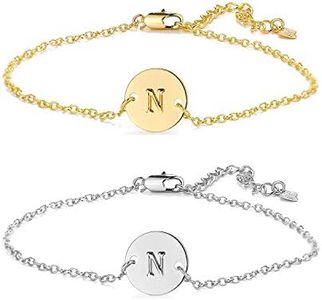 HUASAI 2pcs 26 A-Z Letter Disc Initial Bracelet for Women Adjustable Charm Friendship Gifts Jewelry Set (X)…