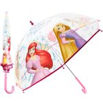 Disney Clear Dome Umbrella for Girls - Folding Transparent Umbrella Lightweight - School Days Out (Pink Princesses)