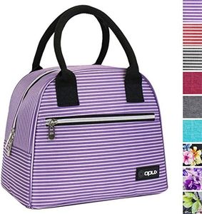 OPUX Insulated Lunch Box for Women | Lunch Bags for Women, Girls, Teens | Cute Reusable Thermal Lunch Tote Purse Cooler for Kids, School, Work, Office, Adult | Fits 12 Cans (Purple White Stripes)