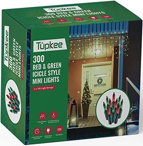 Tupkee Christmas Icicle Lights – Red & Green Incandescent, Icicle Style Mini Lights - 17 Feet, 300 Bulbs, Indoor & Outdoor Christmas Decorations