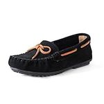 Pinpochyaw Womens Moccasin Shoes Indoor Outdoor Slip On Suede Moccasin Slipper for Women Black Size 9