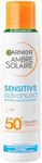 Garnier Ambre Solaire Sun Cream Spray SPF 50+ Sensitive Advanced Dry Mist, Water Resistant & Non Greasy Sunscreen, Fragrance Free, UVA & UVB Protection, 150ml