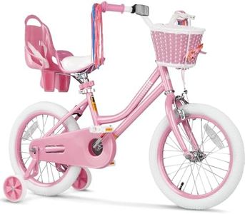 Glaf Kids Bike for Girls Boys Ages 3-9 Years, 12 14 16 Inch Girls Bike with Doll Seat, Kids Bicycle with Training Wheels and Basket, Boys Bikes(16 inch, Pink)