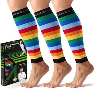 NEWZILL Calf Compression Sleeve for Men & Women | Footless Compression Socks for Shin Splint Relief, Varicose Veins | Leg Sleeve for Running, Travel, Nursing, Work, Fitness (Rainbow 3Pairs XXL)