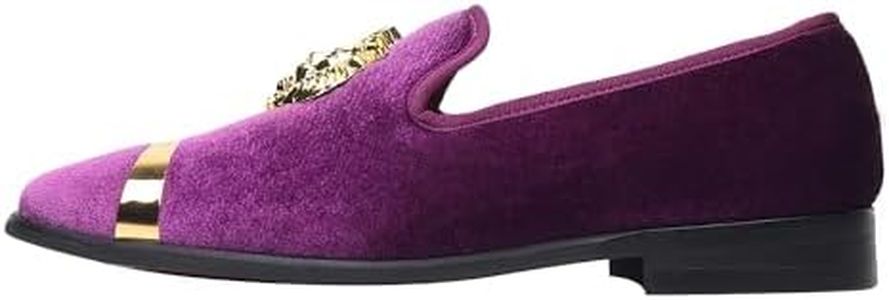 Erphpre Paul Men's Loafers Velvet Gold Buckle Party Prom Shoes, Tiger Purple, 9