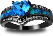 Ginger Lyne Collection Mystic Heart Shape Birthstone Promise Ring for Women Black Plated Simulated Fire Opal Purple Blue or Rainbow Cubic Zirconia Goth Engagement Jewelry, 12, Non-Precious Metal,