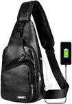 Peicees Leather Sling Bag Mens Crossbody Bag Chest Bag Sling Backpack for Men with USB Charge Port