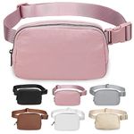 Bomvabe 1L Mini Belt Bag for Women, Crossbody Fanny Pack for Women with Adjustable Strap 32" to 51", Small Waist Bag with 2 Zippered Pockets for Travel Sport Running Cycling Hiking, Pink