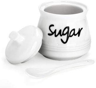 Swetwiny Ceramic Sugar Bowl with Lid and Spoon, 12 Ounces Porcelain Sugar Jar Sugar Dispenser, Sugar Container for Home and Kitchen Decor (White)