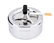 Push Down Ashtray with Spinning Tray Metal Cigarette Ash Tray Large 5.2 Inches Home Ashtray for Outside Patio (Silver)