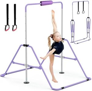 GYMMAGE Gymnastics Bars with Bar Pad, Junior Training Kip Bar Gymnastics Equipment for Home Garden, Adjustable Height Gymnastic Folding Horizontal Bar with Rings & Bar Pad for Kid Boys Girls