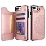 UEEBAI Case for iPhone 6 Plus iPhone 6S Plus,Luxury PU Leather Case [Two Magnetic Clasp] [Card Slots] Stand Function Embossed Mandala Pattern Half Flower Durable Soft TPU Back Wallet Cover -Rose Gold