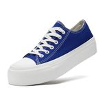 suenaxe Womens Platform Sneakers Fashion High Top Canvas Shoes Low Top Lace Up White Black Casual Walking Girls Tennis Shoes for Women Blue