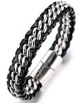 HALUKAKAH ● Solo ● Men's Genuine Leather Titanium Bracelet Black & Silver 8.46"(21.5cm) with FREE Giftbox