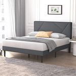 Molblly Full Size Upholstered Platform Bed Frame with Short Headboard in Linen Fabric,Wood Slat Support,No Box Spring Needed Easy Assembly Non-Slip Without Noise,Dark Gray