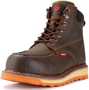 SUREWAY 6” Mens Heavy Duty Steel Toe Work Boots/Shoes for Men,Goodyear Welt,Extremely Comfortable Durable Proved,Superior Oil/Slip Resistant,Thicker Crazy Horse Leather,Wedge Sole,Moc Toe Work Boots for Men,EH Safety Industrial Construction Boots, Steel Toe Brown, 9